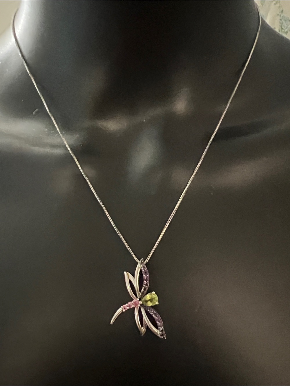 Sterling Silver Necklace
Dragonfly 18" Amethyst Pink Sapphire Peridot